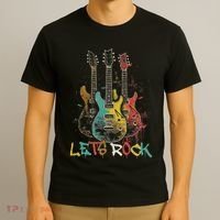 Lets Rock Rock N Roll Guitar Retro Graphic T-Shirt thumb 3