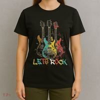 Lets Rock Rock N Roll Guitar Retro Graphic T-Shirt thumb 4