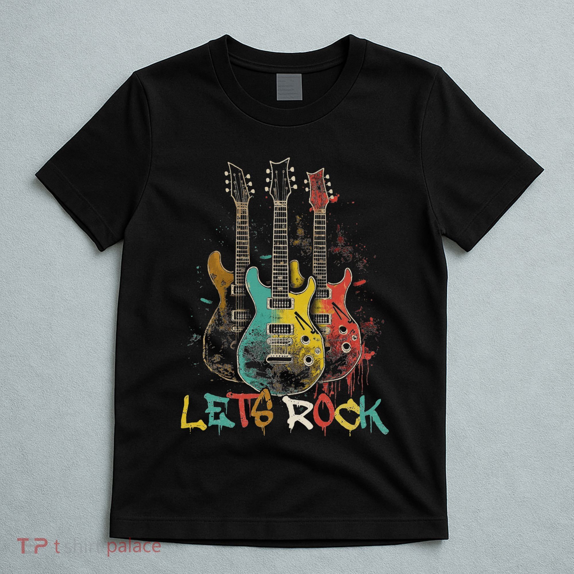 Lets Rock Rock N Roll Guitar Retro Graphic T-Shirt