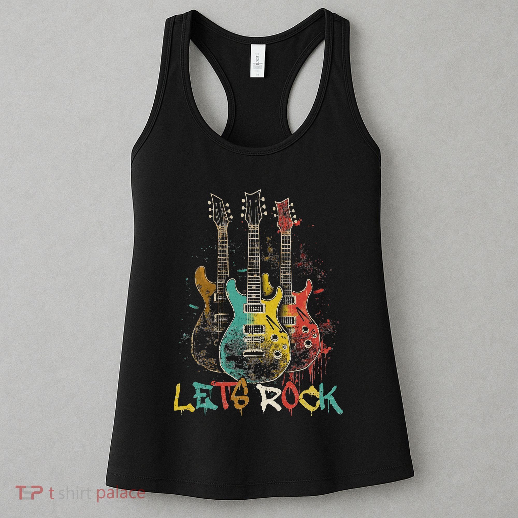 Lets Rock Rock N Roll Guitar Retro Graphic Women's Tank Top