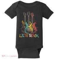 Lets Rock Rock N Roll Guitar Retro Graphic Baby Bodysuit thumb 0