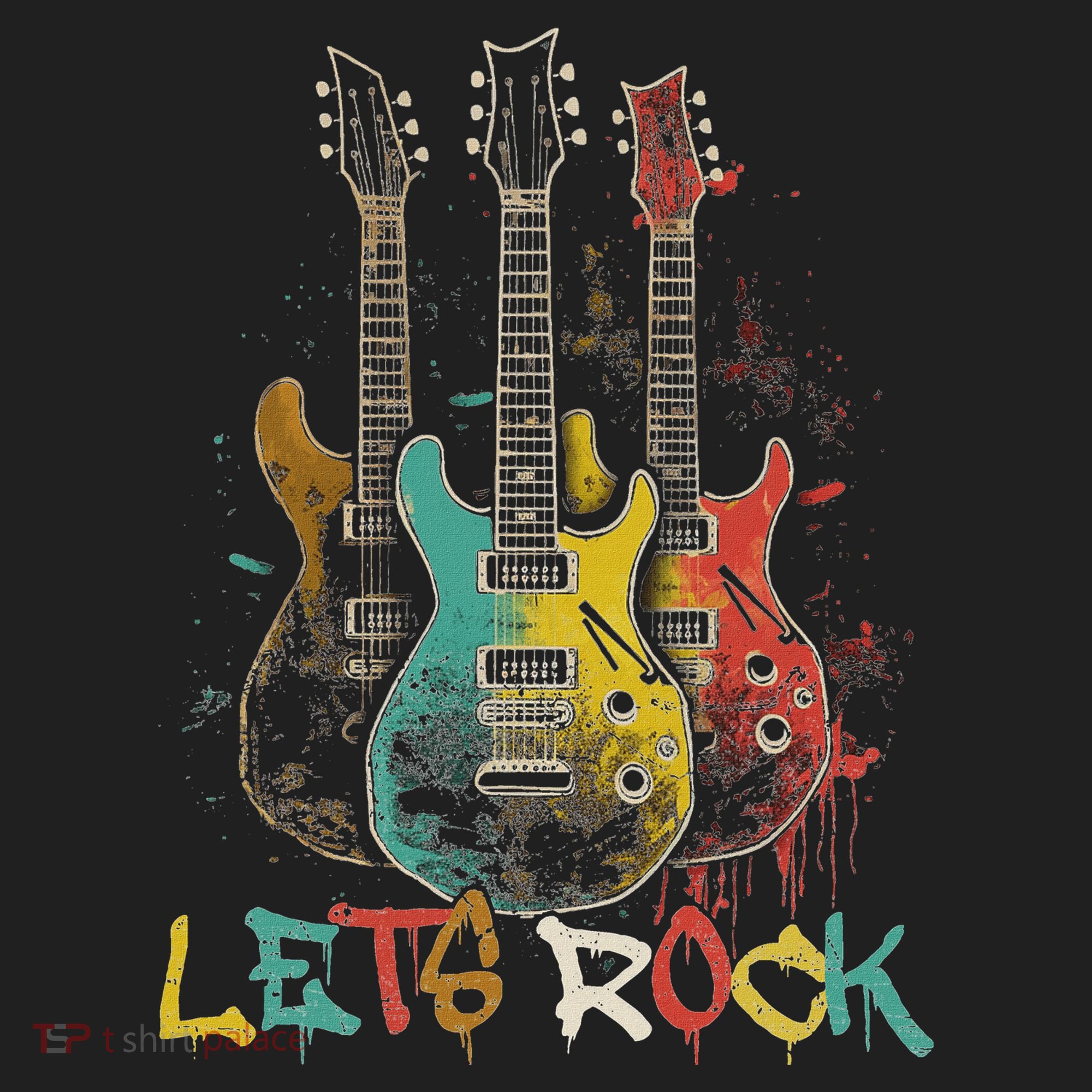 Lets Rock Rock N Roll Guitar Retro Graphic Hat