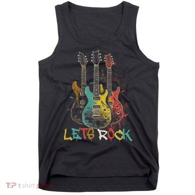 Lets Rock Rock N Roll Guitar Retro Graphic Tank Top
