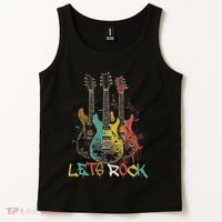 Lets Rock Rock N Roll Guitar Retro Graphic Tank Top thumb 2