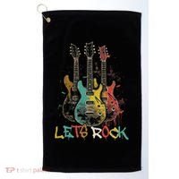 Lets Rock Rock N Roll Guitar Retro Graphic Golf Towel thumb 0