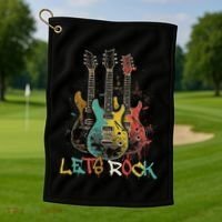 Lets Rock Rock N Roll Guitar Retro Graphic Golf Towel thumb 1