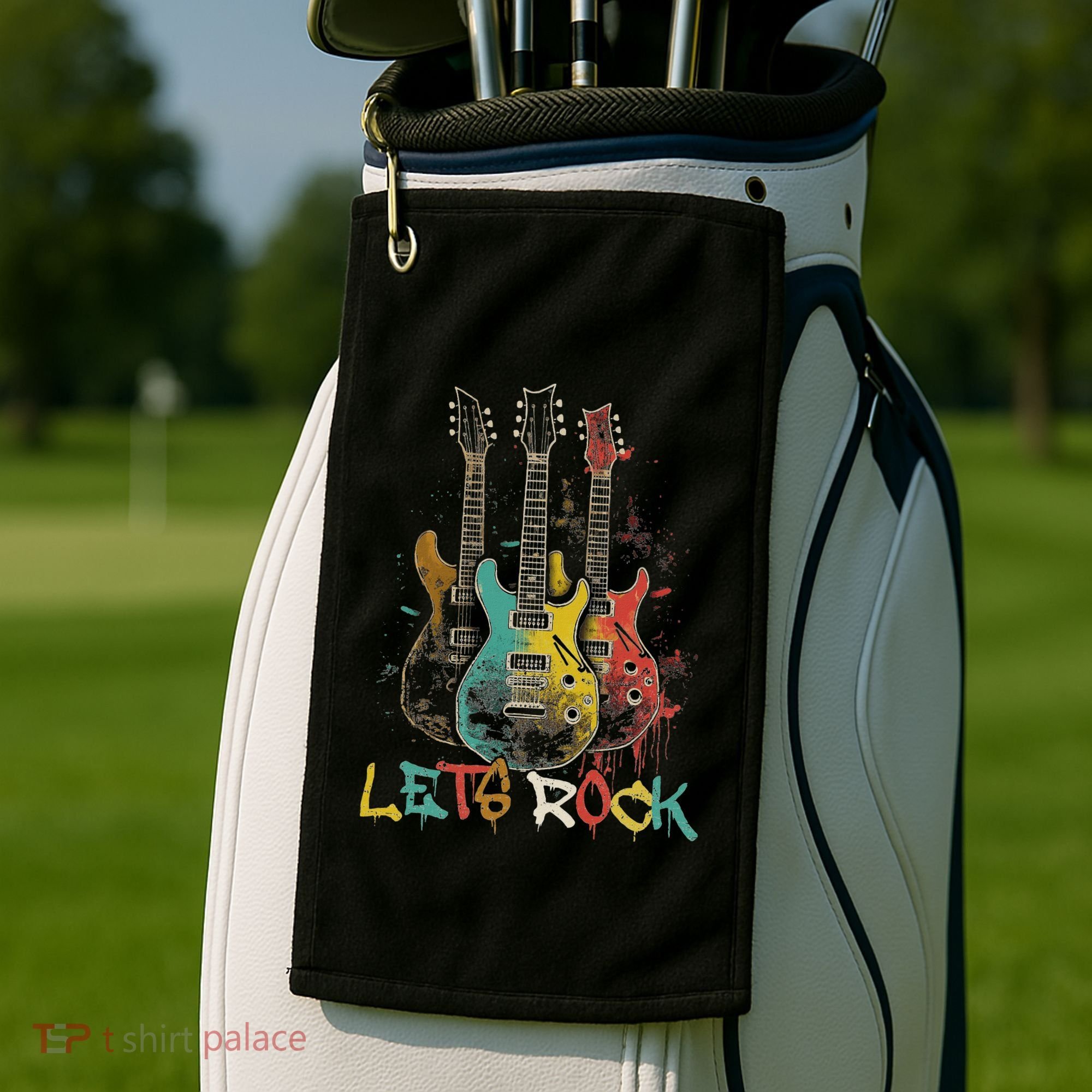 Lets Rock Rock N Roll Guitar Retro Graphic Golf Towel