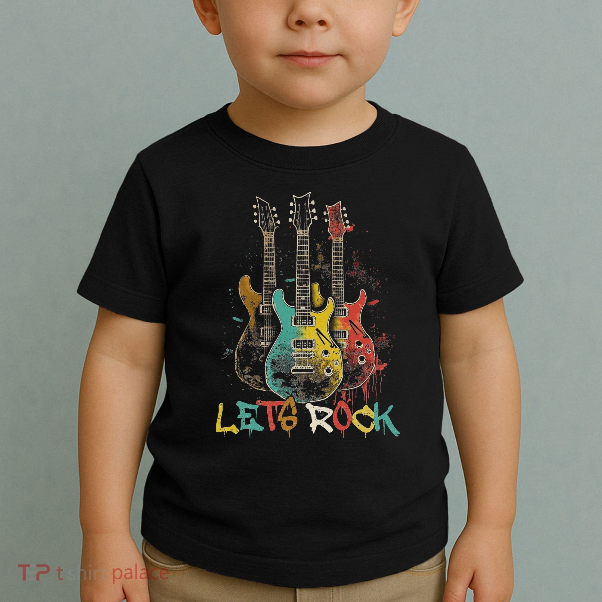 Lets Rock Rock N Roll Guitar Retro Graphic Toddler T-Shirt