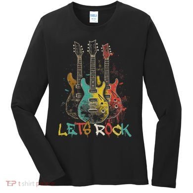 Lets Rock Rock N Roll Guitar Retro Graphic Women's Long Sleeve Shirt