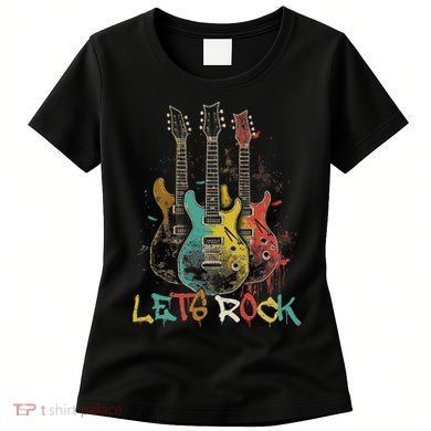 Lets Rock Rock N Roll Guitar Retro Graphic Women's T-Shirt