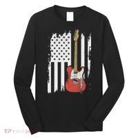 Lets Rock Rock N Roll Guitar Retro Usa Flag Music Long Sleeve Shirt thumb 0