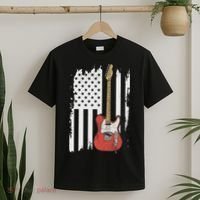 Lets Rock Rock N Roll Guitar Retro Usa Flag Music T-Shirt thumb 2