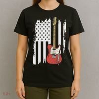Lets Rock Rock N Roll Guitar Retro Usa Flag Music T-Shirt thumb 4