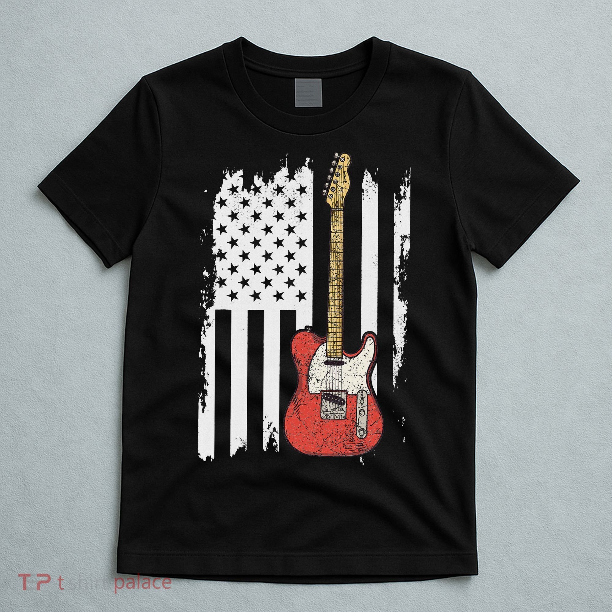 Lets Rock Rock N Roll Guitar Retro Usa Flag Music T-Shirt