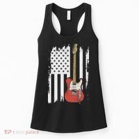 Lets Rock Rock N Roll Guitar Retro Usa Flag Music Women's Tank Top thumb 0