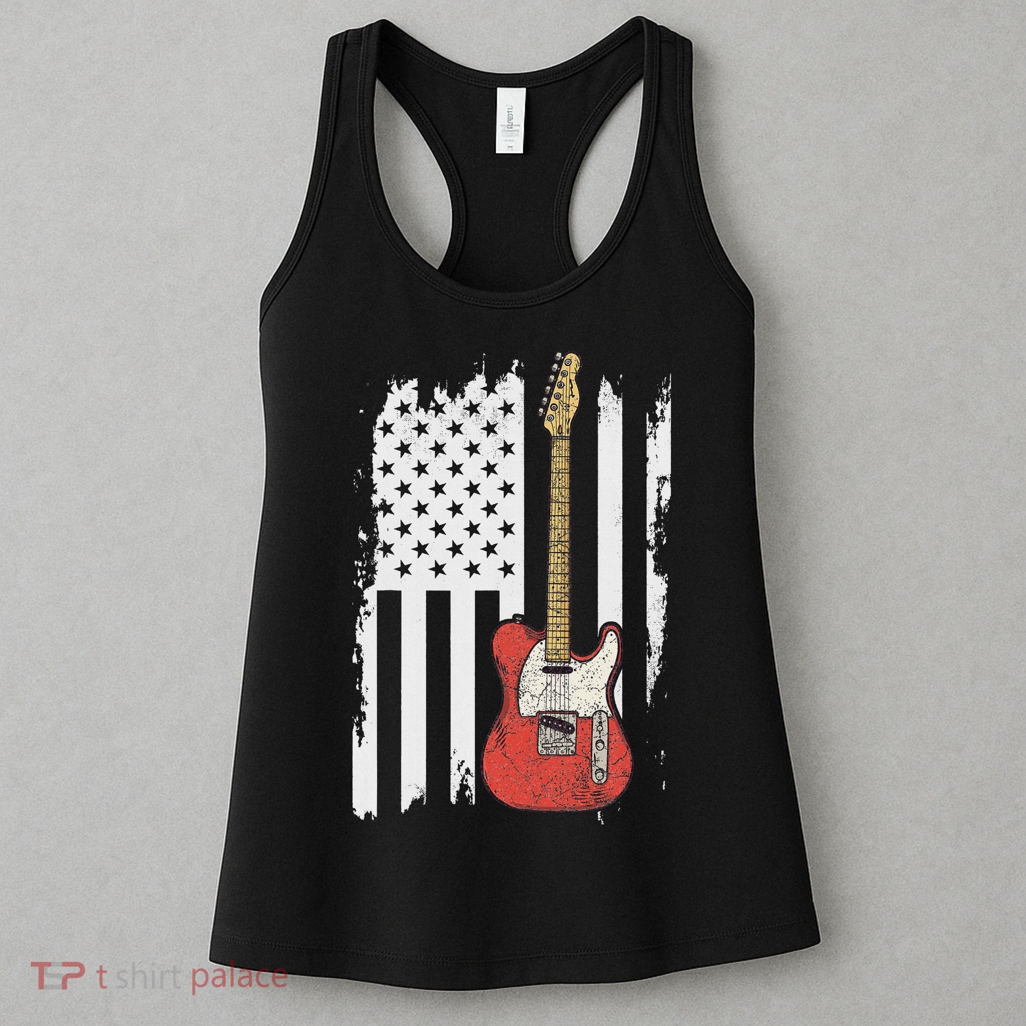 Lets Rock Rock N Roll Guitar Retro Usa Flag Music Women's Tank Top