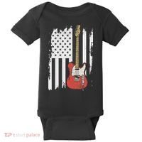 Lets Rock Rock N Roll Guitar Retro Usa Flag Music Baby Bodysuit thumb 0