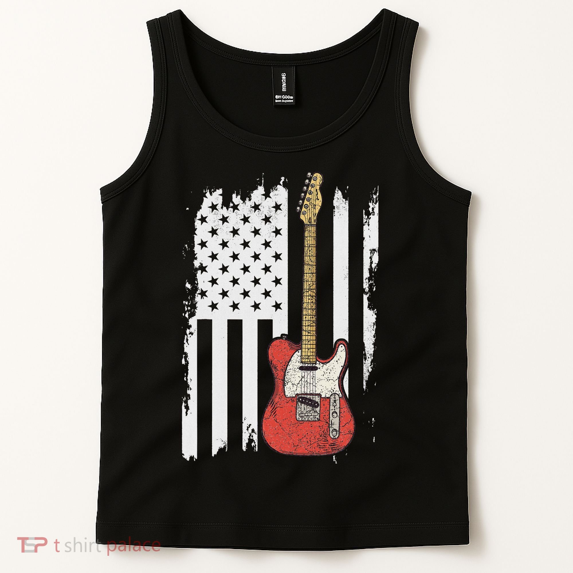 Lets Rock Rock N Roll Guitar Retro Usa Flag Music Tank Top