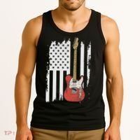 Lets Rock Rock N Roll Guitar Retro Usa Flag Music Tank Top thumb 3