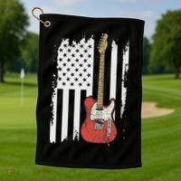 Lets Rock Rock N Roll Guitar Retro Usa Flag Music Golf Towel thumb 1