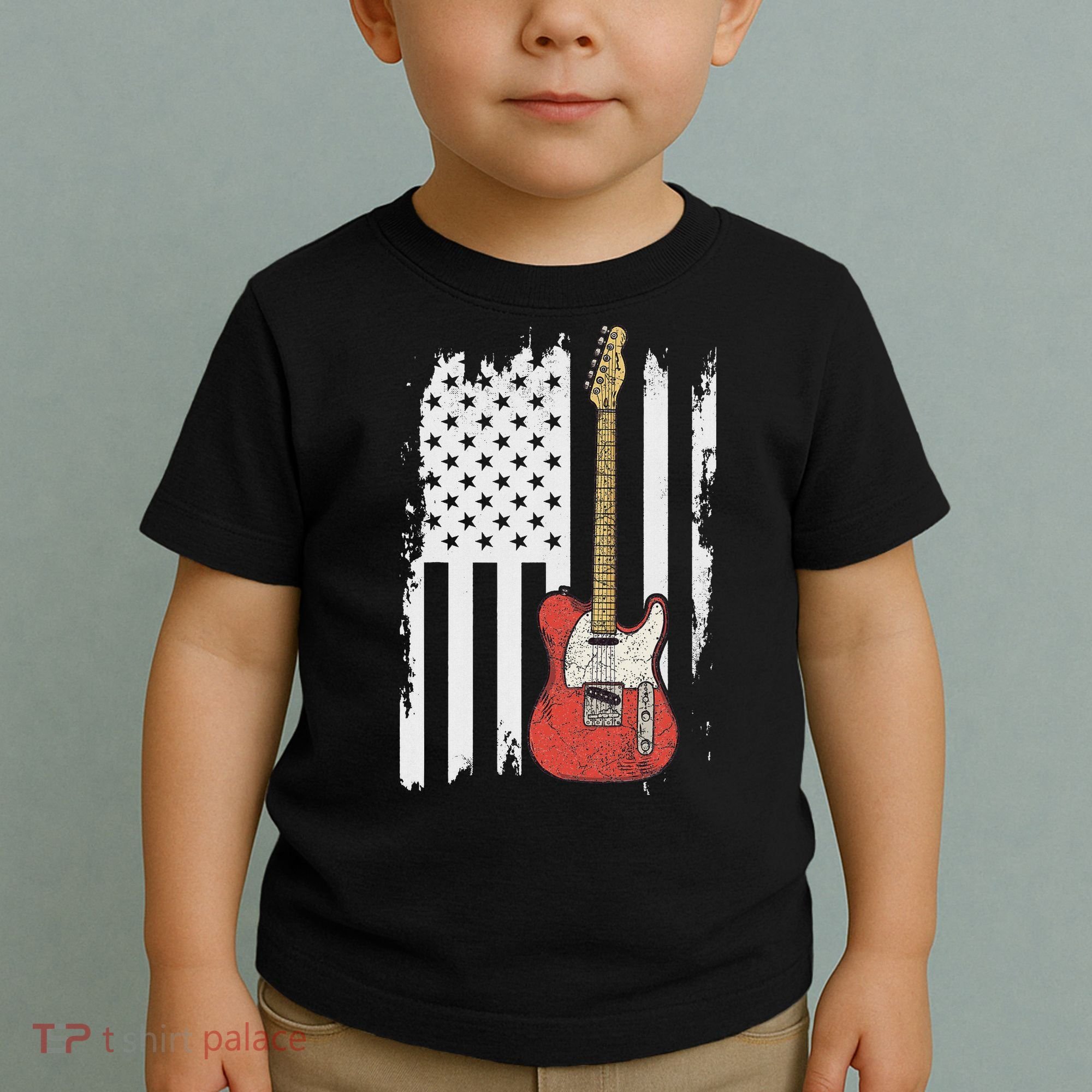 Lets Rock Rock N Roll Guitar Retro Usa Flag Music Toddler T-Shirt