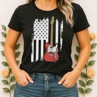 Lets Rock Rock N Roll Guitar Retro Usa Flag Music Women's T-Shirt thumb 2