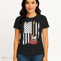 Lets Rock Rock N Roll Guitar Retro Usa Flag Music Women's T-Shirt thumb 4