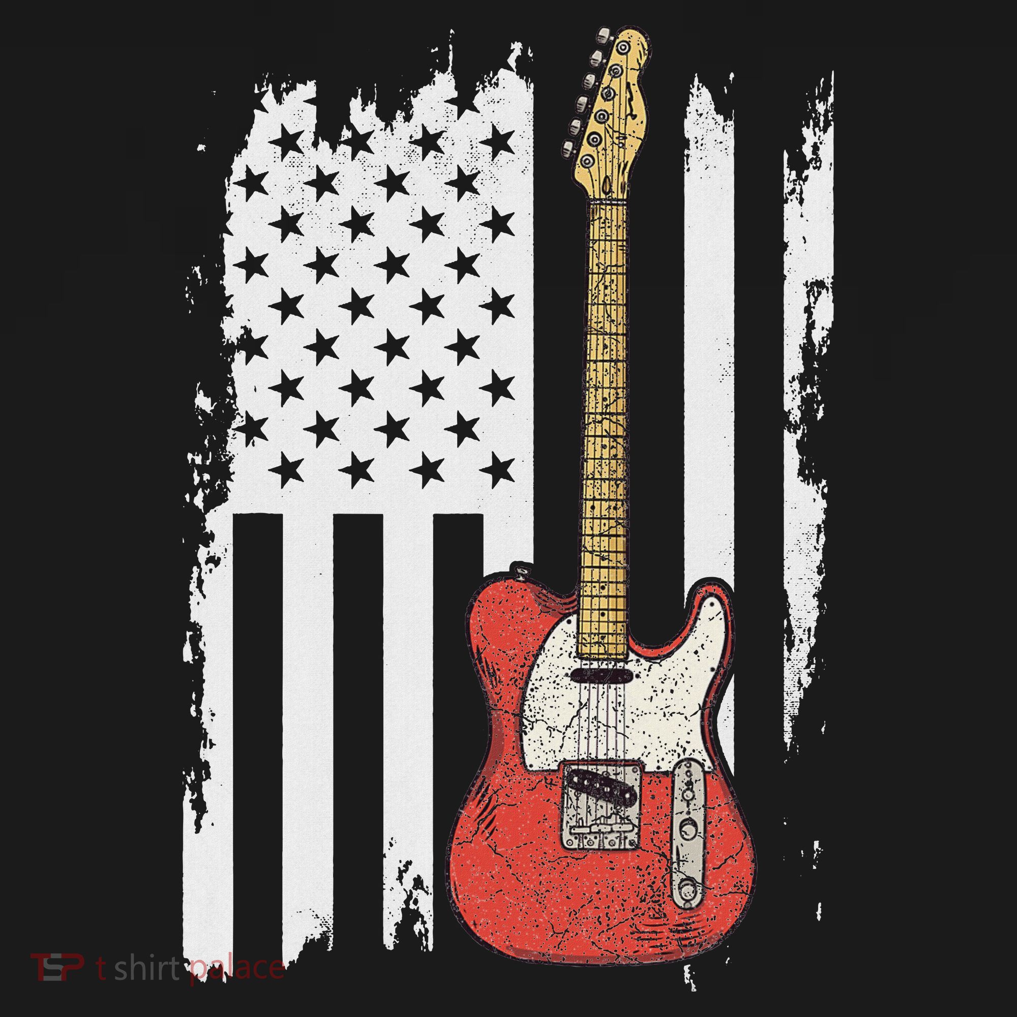 Lets Rock Rock N Roll Guitar Retro Usa Flag Music Women's T-Shirt