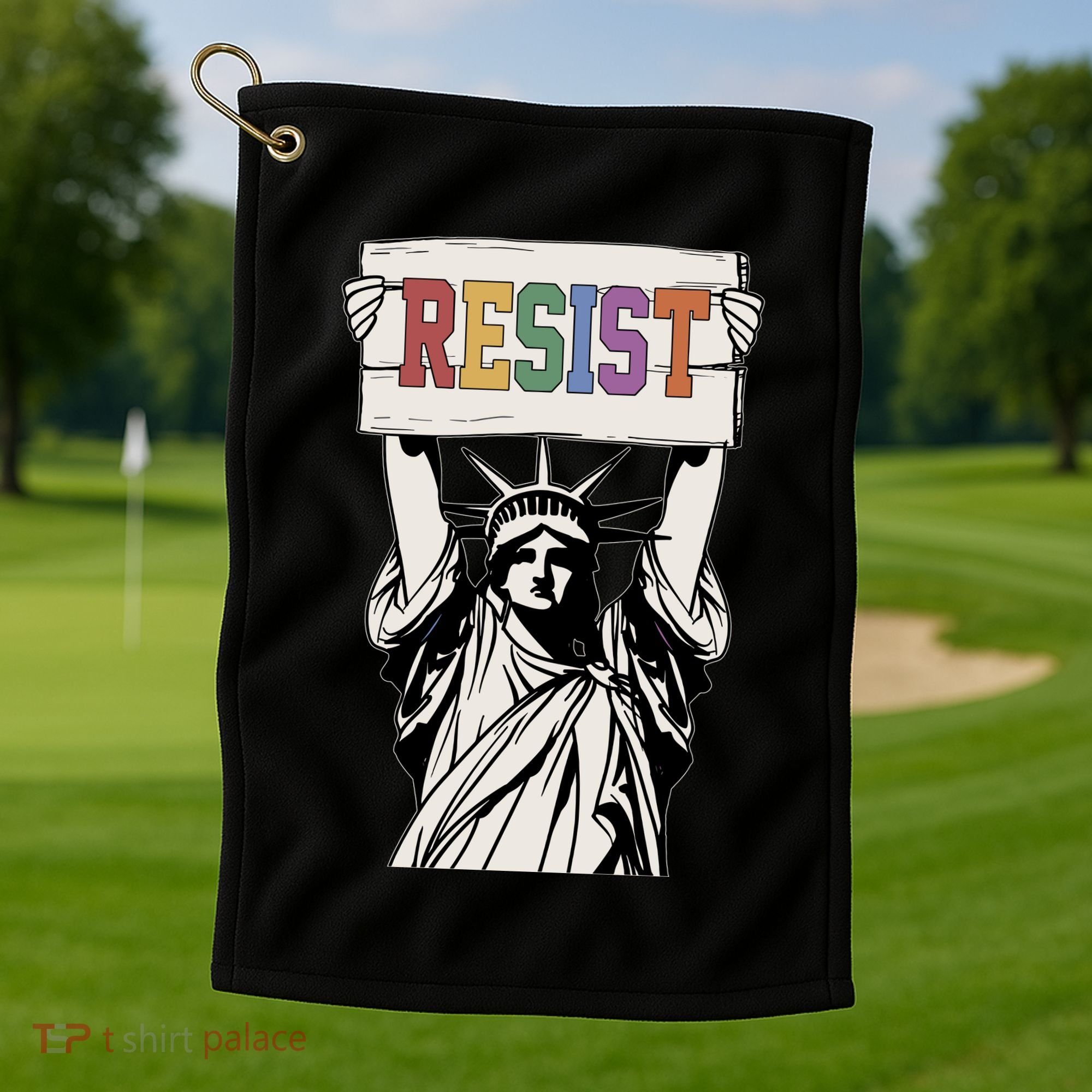 Liberal Resist Statue Of Liberty With Resist Feminist Golf Towel