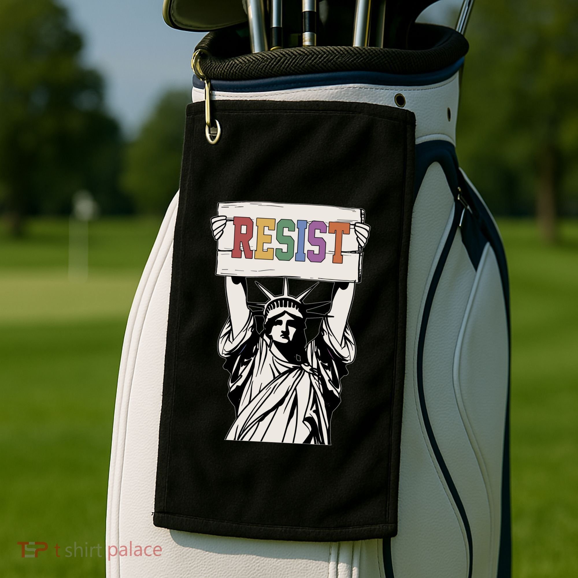 Liberal Resist Statue Of Liberty With Resist Feminist Golf Towel