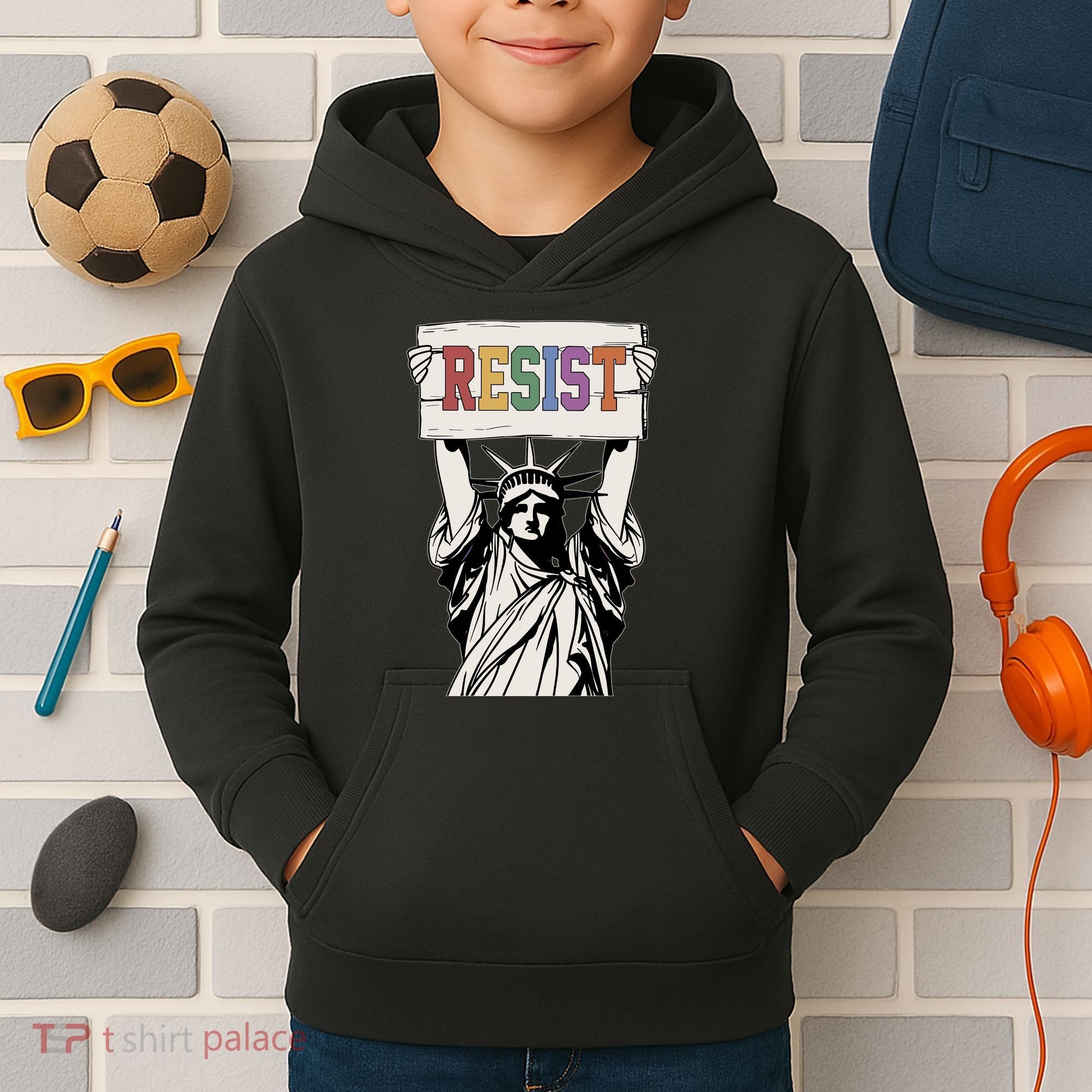 Liberal Resist Statue Of Liberty With Resist Feminist Kids Hoodie
