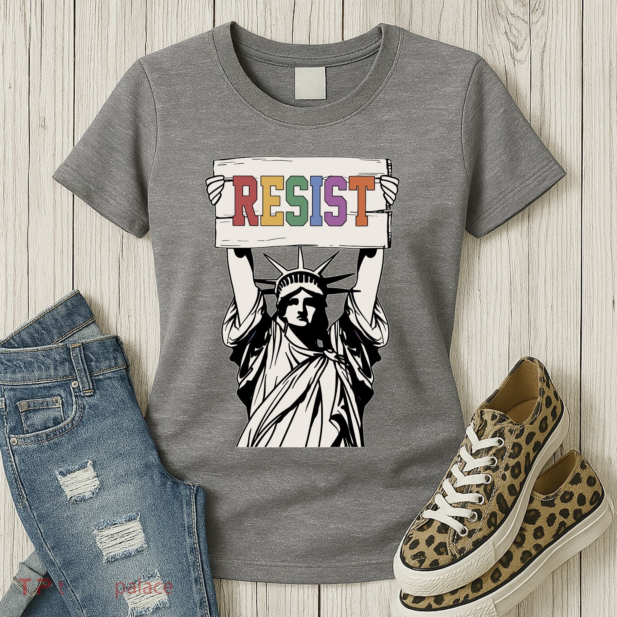Liberal Resist Statue Of Liberty With Resist Feminist Women's T-Shirt
