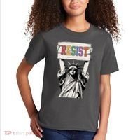 Liberal Resist Statue Of Liberty With Resist Feminist Kids T-Shirt thumb 2