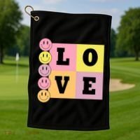 Love Retro Smile Face Cute Gift Golf Towel thumb 1