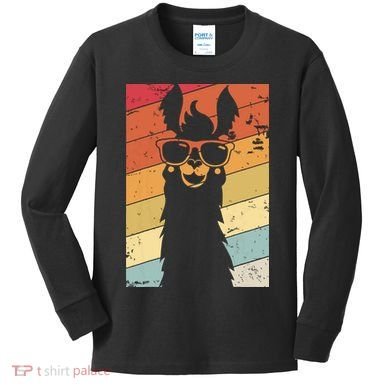 Llama Retro Style Alpaca Kids Long Sleeve Shirt