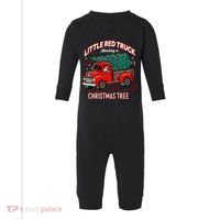 Little Red Truck Hauling A Christmas Tree Infant Fleece One Piece thumb 0