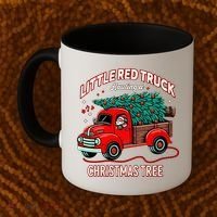 Little Red Truck Hauling A Christmas Tree Coffee Mug thumb 2