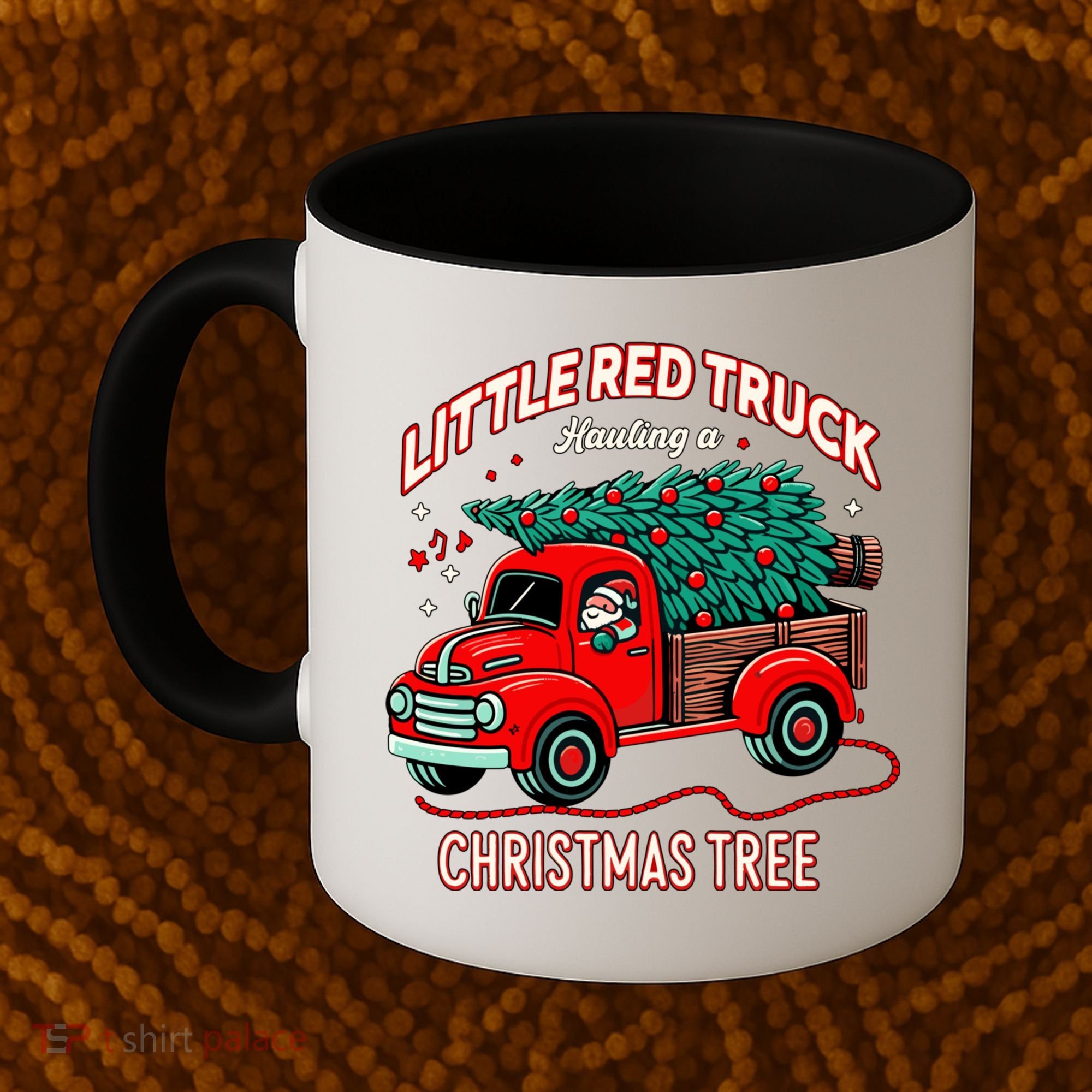 Little Red Truck Hauling A Christmas Tree Coffee Mug
