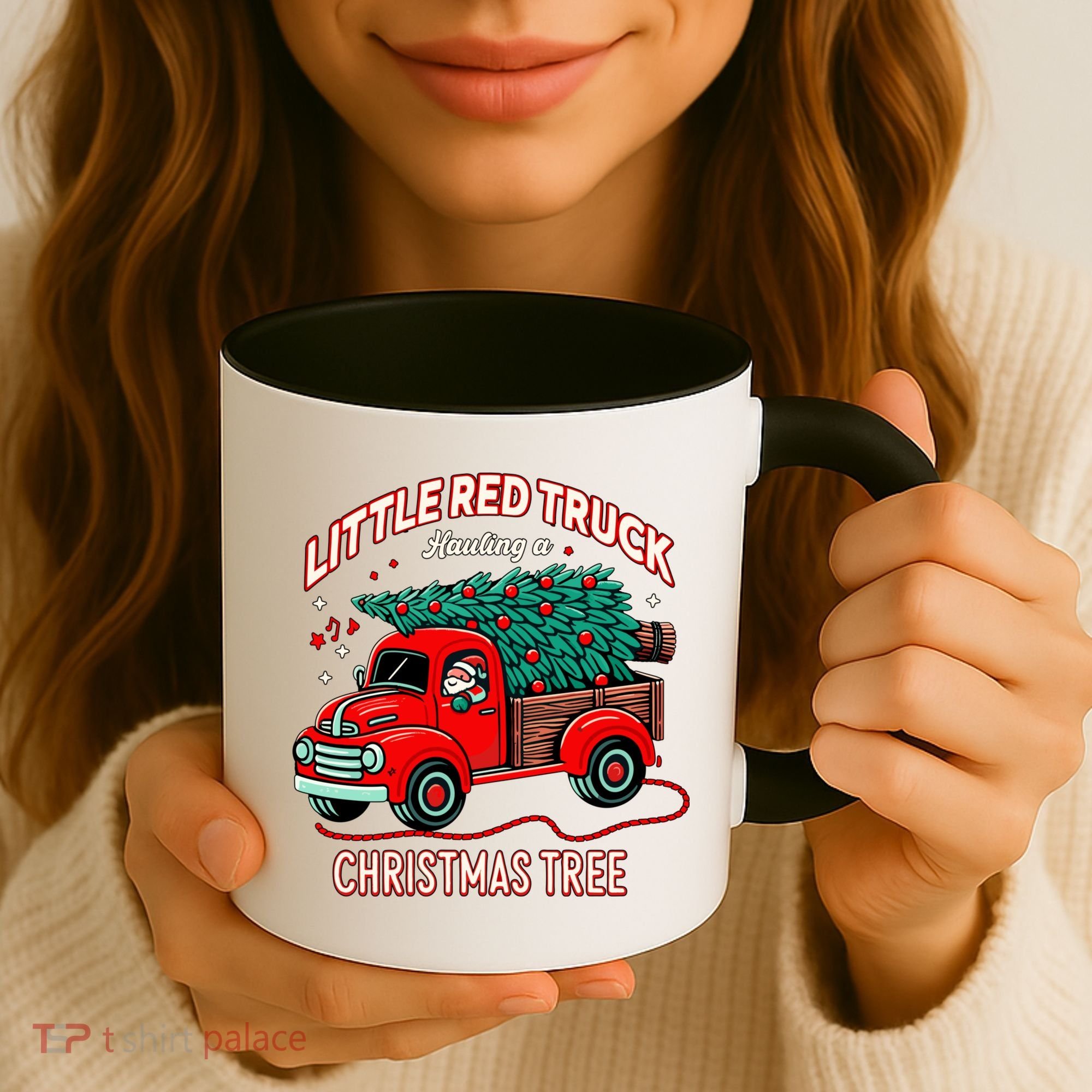 Little Red Truck Hauling A Christmas Tree Coffee Mug