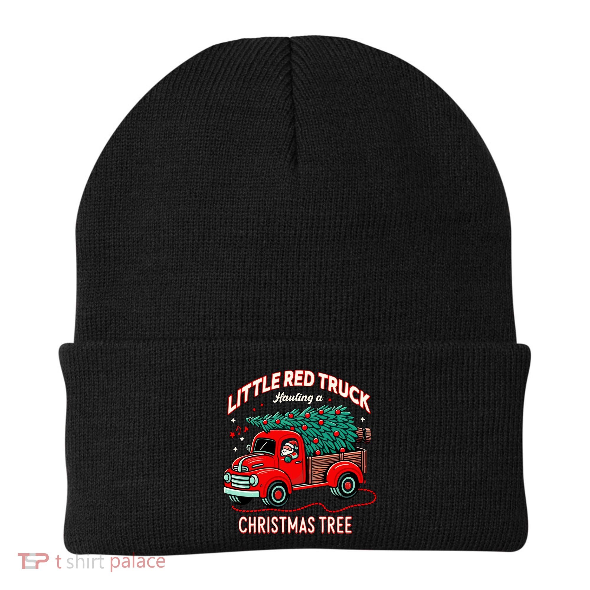 Little Red Truck Hauling A Christmas Tree Beanie