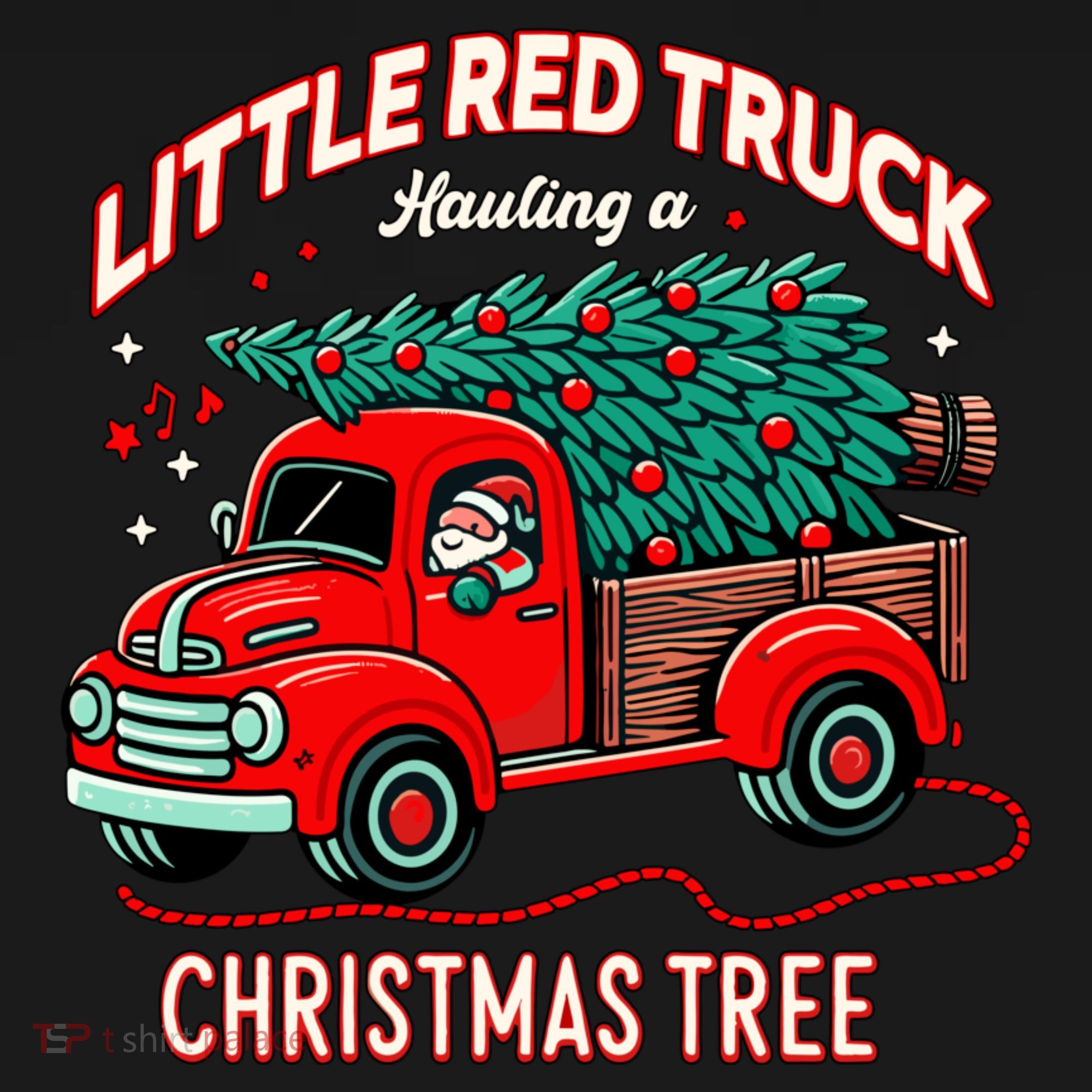 Little Red Truck Hauling A Christmas Tree Women's Hoodie