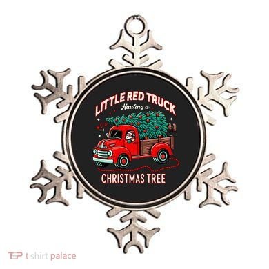 Little Red Truck Hauling A Christmas Tree Ornament