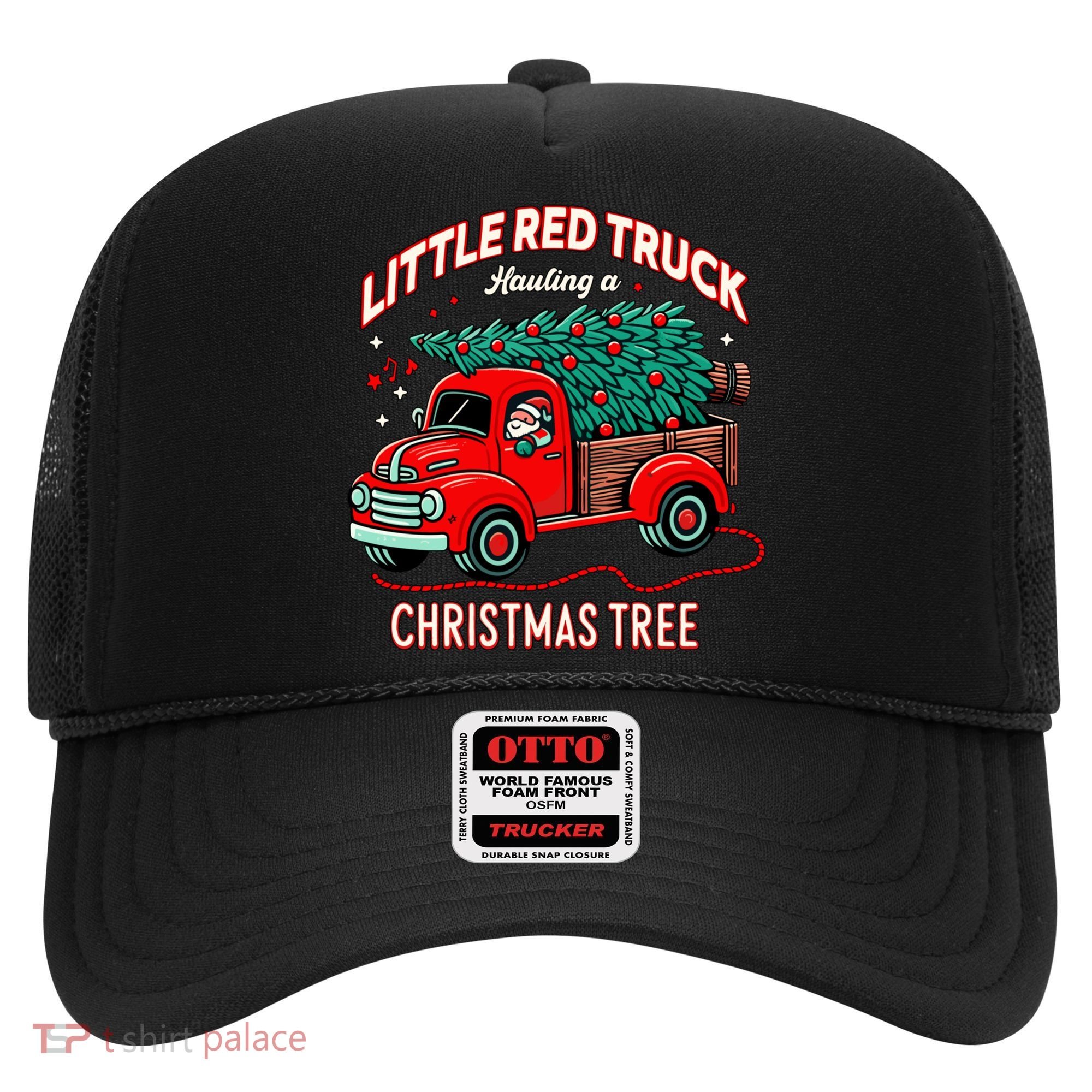 Little Red Truck Hauling A Christmas Tree Hat