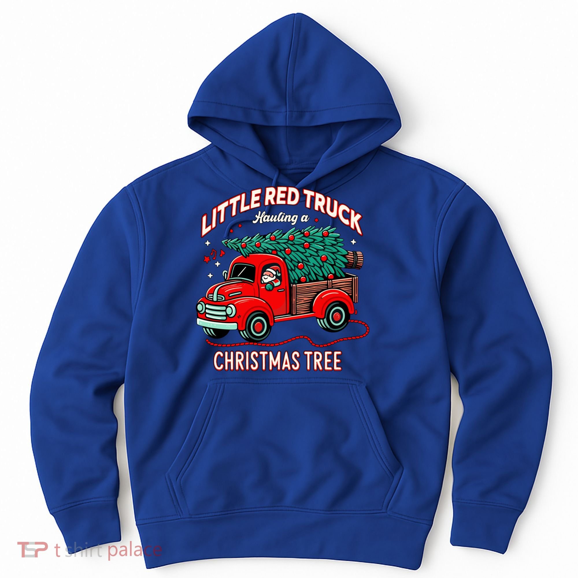 Little Red Truck Hauling A Christmas Tree Hoodie