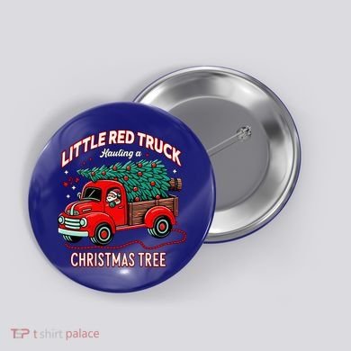 Little Red Truck Hauling A Christmas Tree Button
