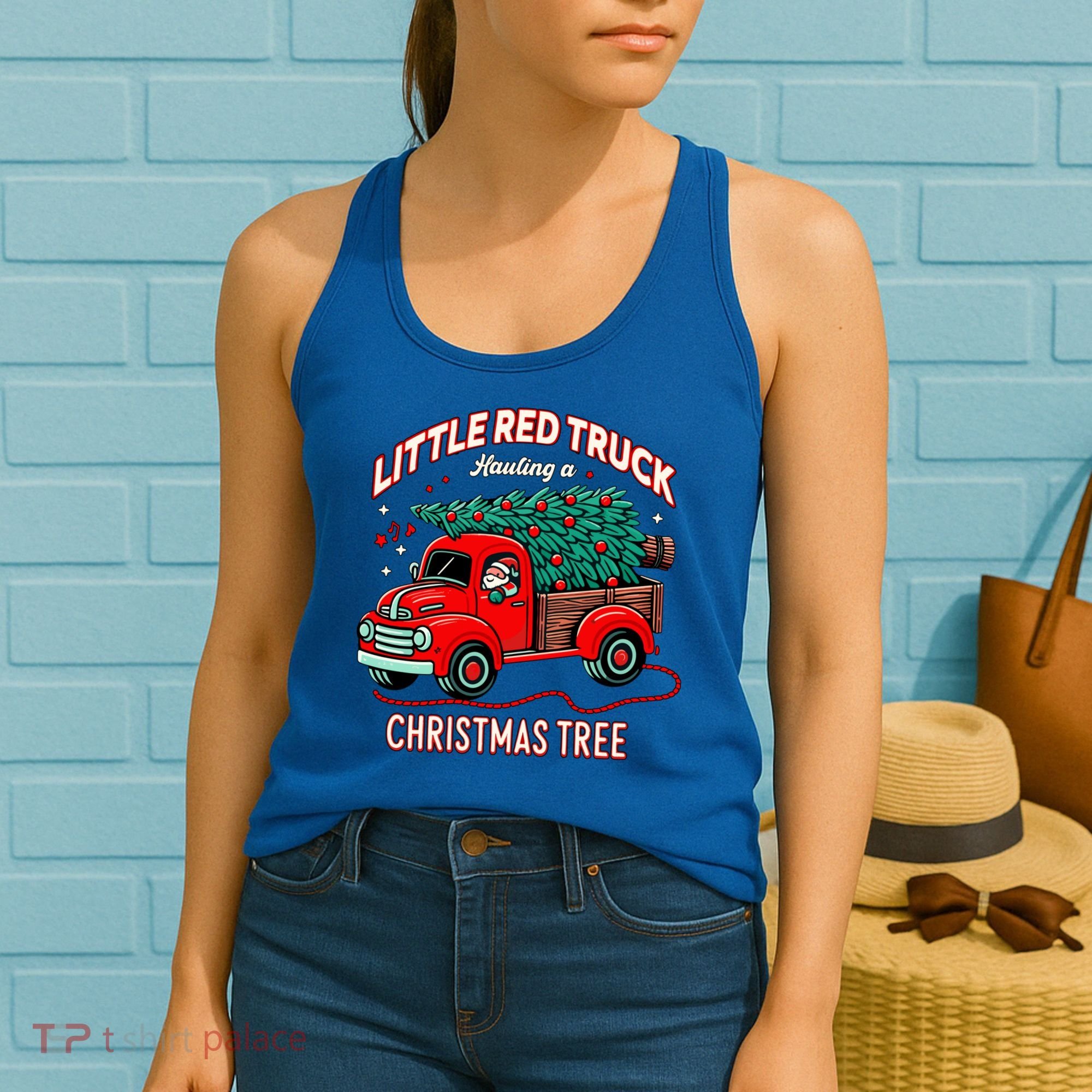 Little Red Truck Hauling A Christmas Tree Women's Tank Top