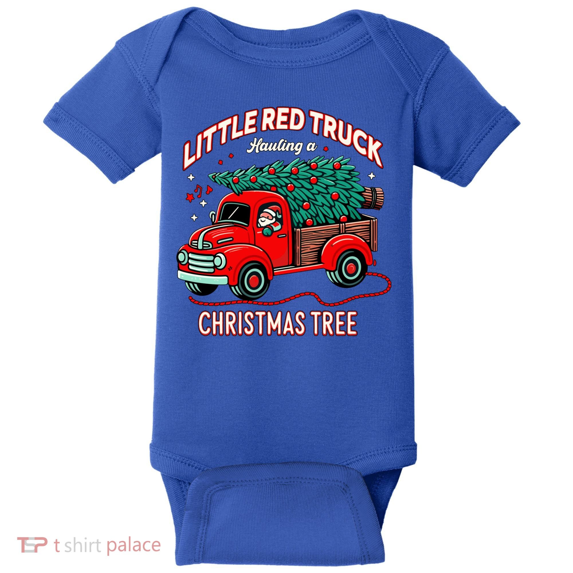 Little Red Truck Hauling A Christmas Tree Baby Bodysuit