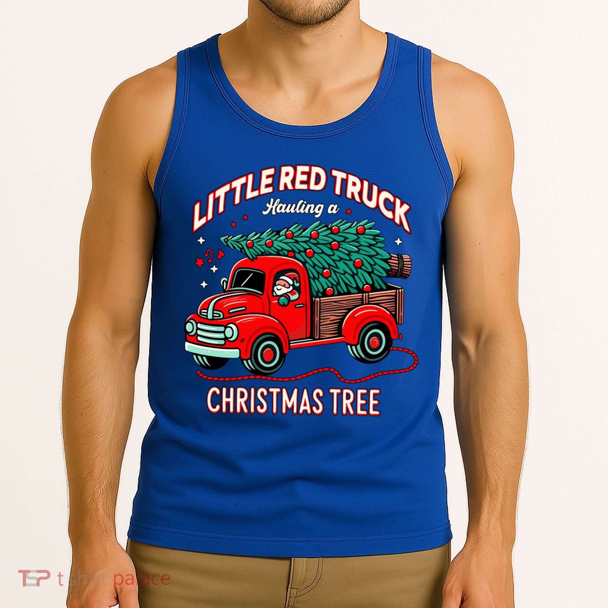 Little Red Truck Hauling A Christmas Tree Tank Top