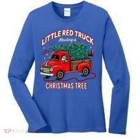 Little Red Truck Hauling A Christmas Tree Women's Long Sleeve Shirt thumb 0