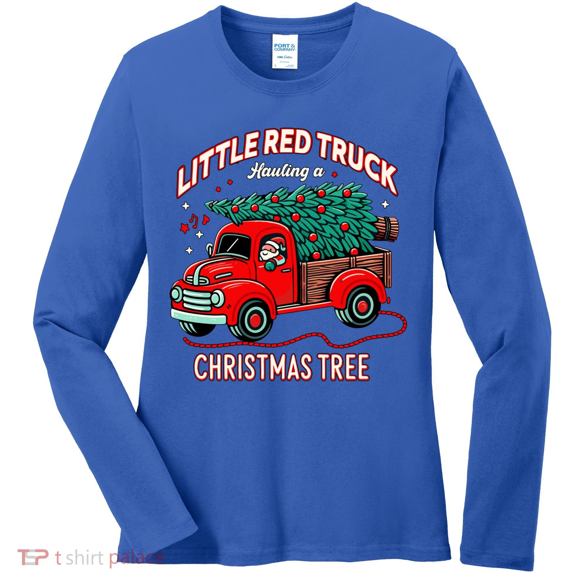 Little Red Truck Hauling A Christmas Tree Women's Long Sleeve Shirt
